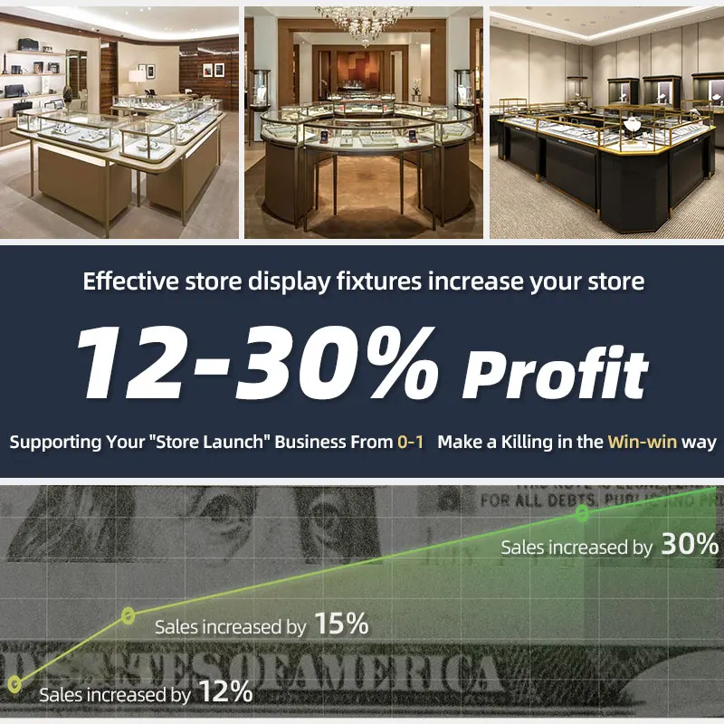 custom.Luxury Lockable Glass Jewelry Counter Showcase LED Lighting Jewellery Shop Display Cabinet with Furniture Decoration Desi