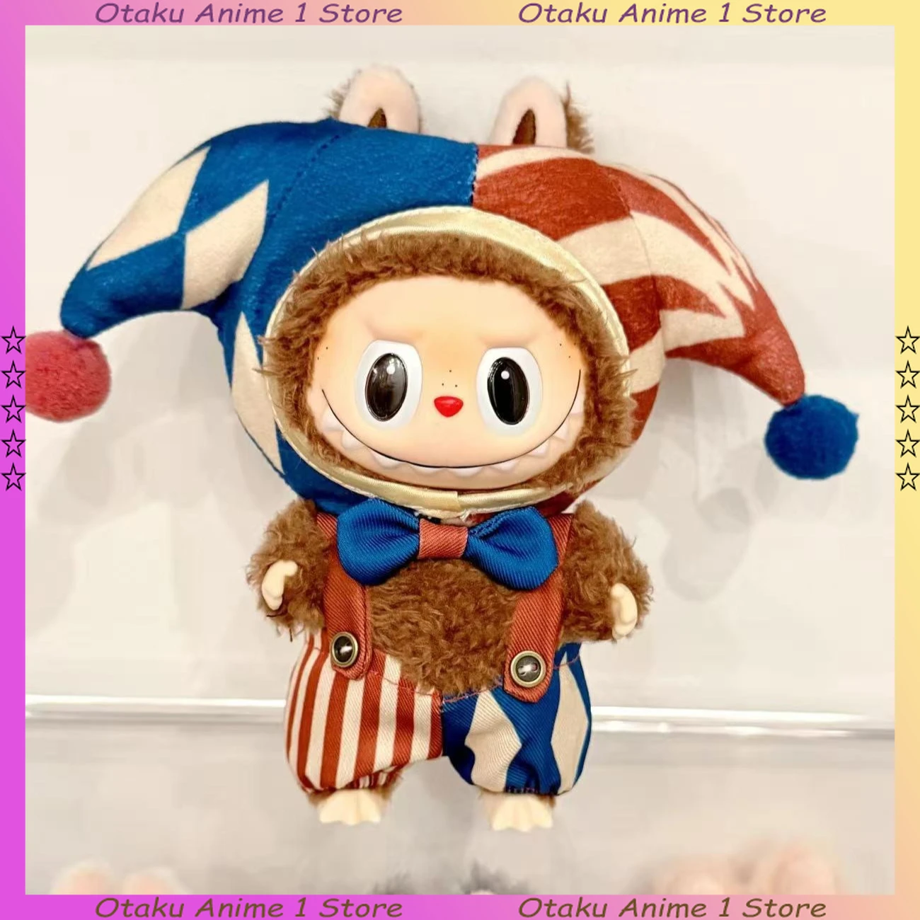 Ubranka dla lalki Cartoon Labubu 3.0, uroczy zestaw: kapelusz klauna cyrkowego, ogrodniczki, mini pluszowa lalka, odzież, akcesoria dla lalek, prezent dla chłopca i dziewczynki.