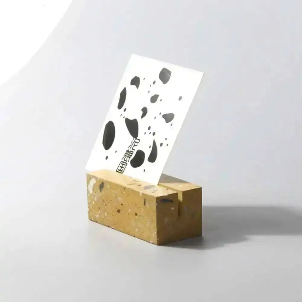 2PCS Cement Terrazzo Creative Business Name Card Holder Block Slot Display Stand Office Desktop Postcard Bracket