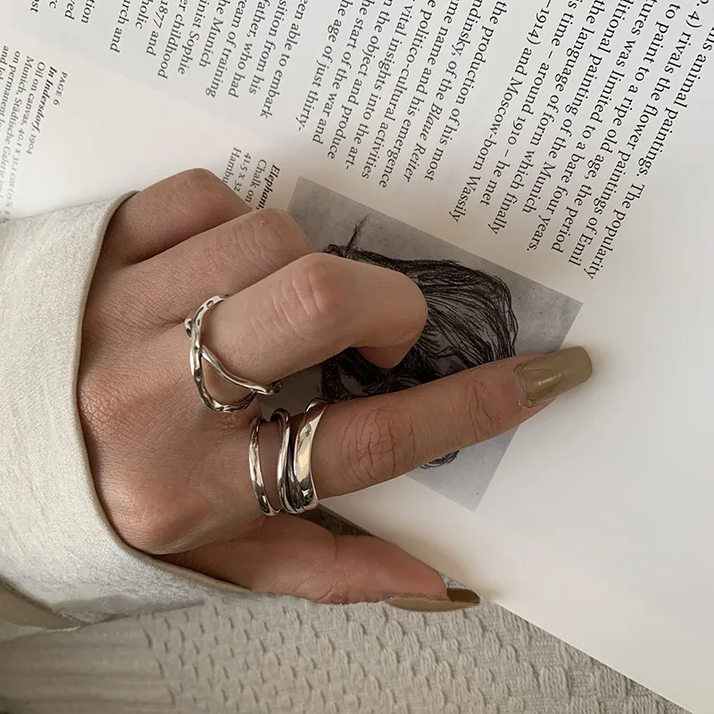 PANJBJ 925 Sterling Silber Multilayer Unregelmäßige Geometrische Ring für Frauen Einfache Charme Retro Schmuck Geschenk Dropshipping – Detail 16