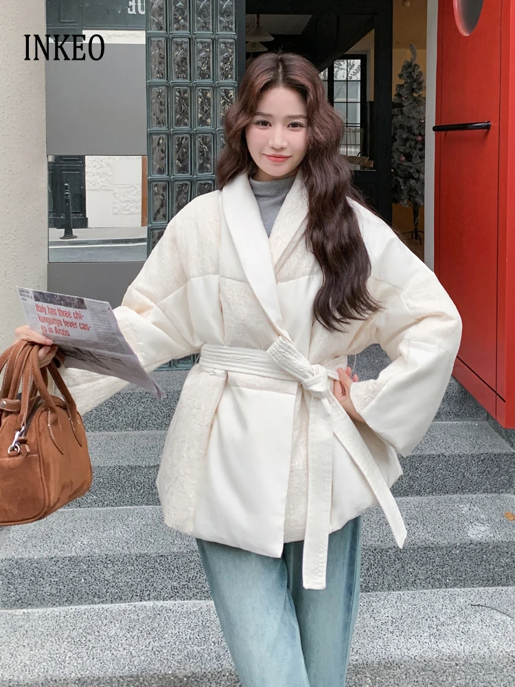 سترة نسائية فاخرة منقوشة مرقعة للشتاء الدافئ ملابس الشارع الشهير وشاحات قصيرة منتفخة معطف كبير الحجم 2026 ملابس خارجية جديدة INKEO DJ629 #1