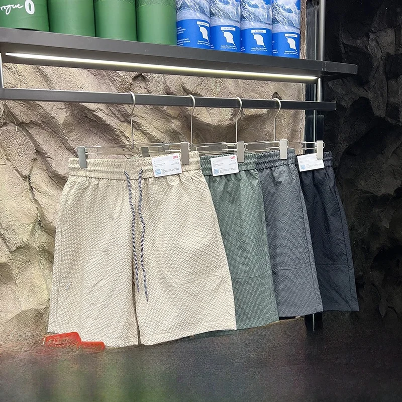 

Qui Dry Breathable Cool Feeling Bubble Cloth Men's orts Casual Pants Elastic Waist Summer Youth Leisure Trousers
