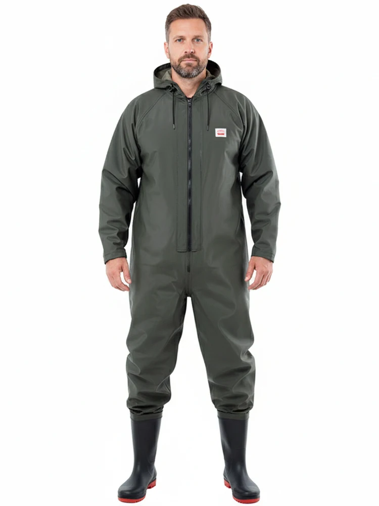 Waterdichte modder jumpsuit overall visserijkleding uitrusting pak laarzen handschoenen volwassen set stofdichte verfspuitkleding - afbeelding 2