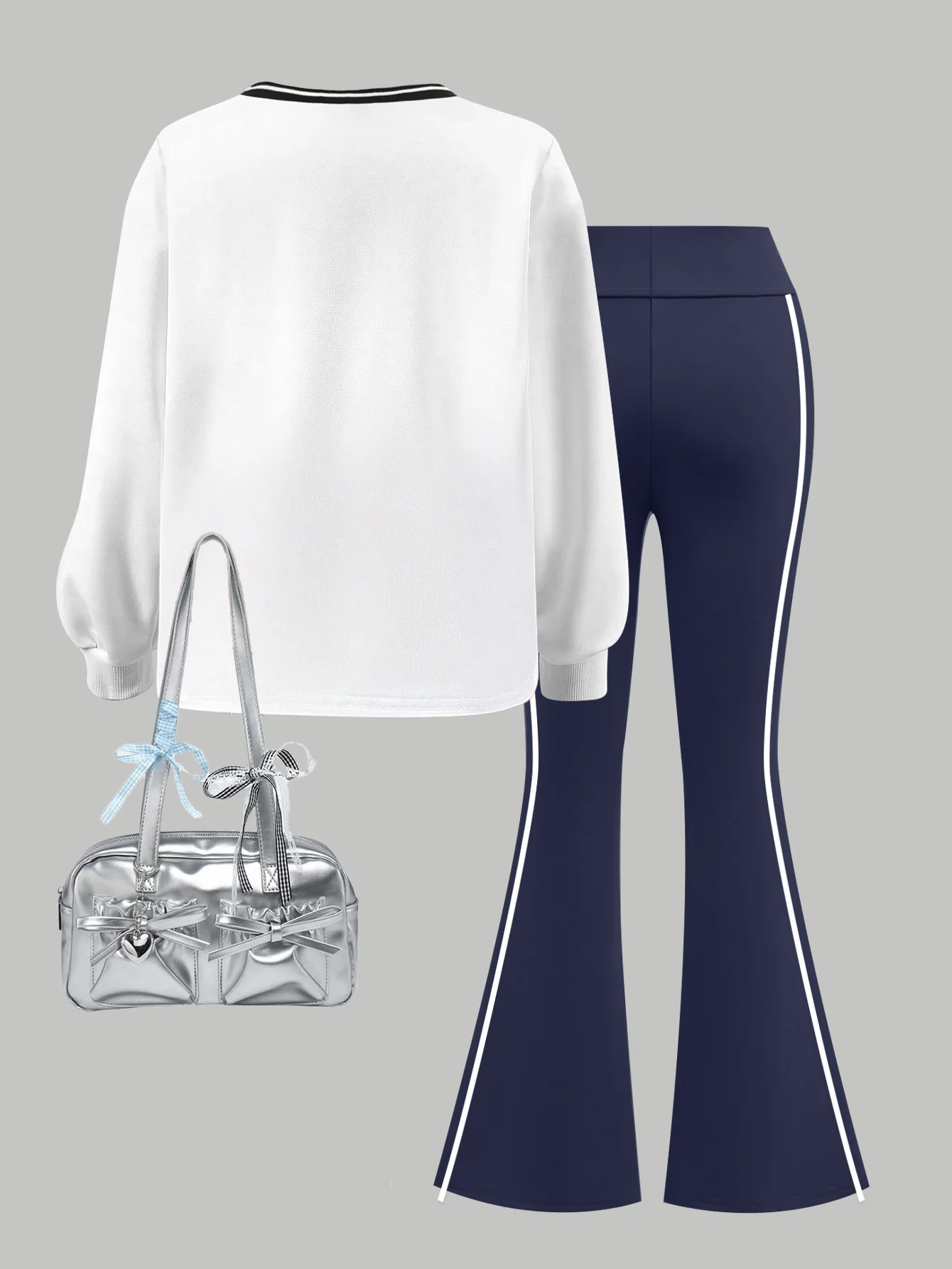 Girls' 2-Piece Sweatshirt Set Fashion V-Neck Letter Pattern Long Sleeve Sweatshirt High Waist Flared Yoga Pants Ensemble