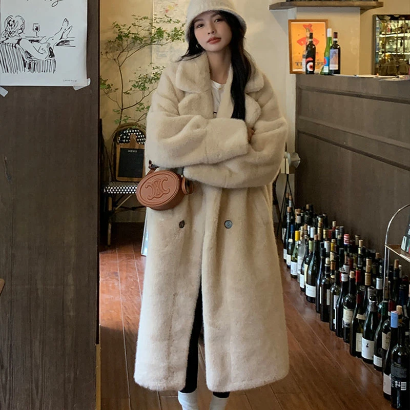 2023 Autumn Winter New Long Loose Thick Suit Collar Long Style Temperament New Environmental Fur Imitation Mink Coat Woman