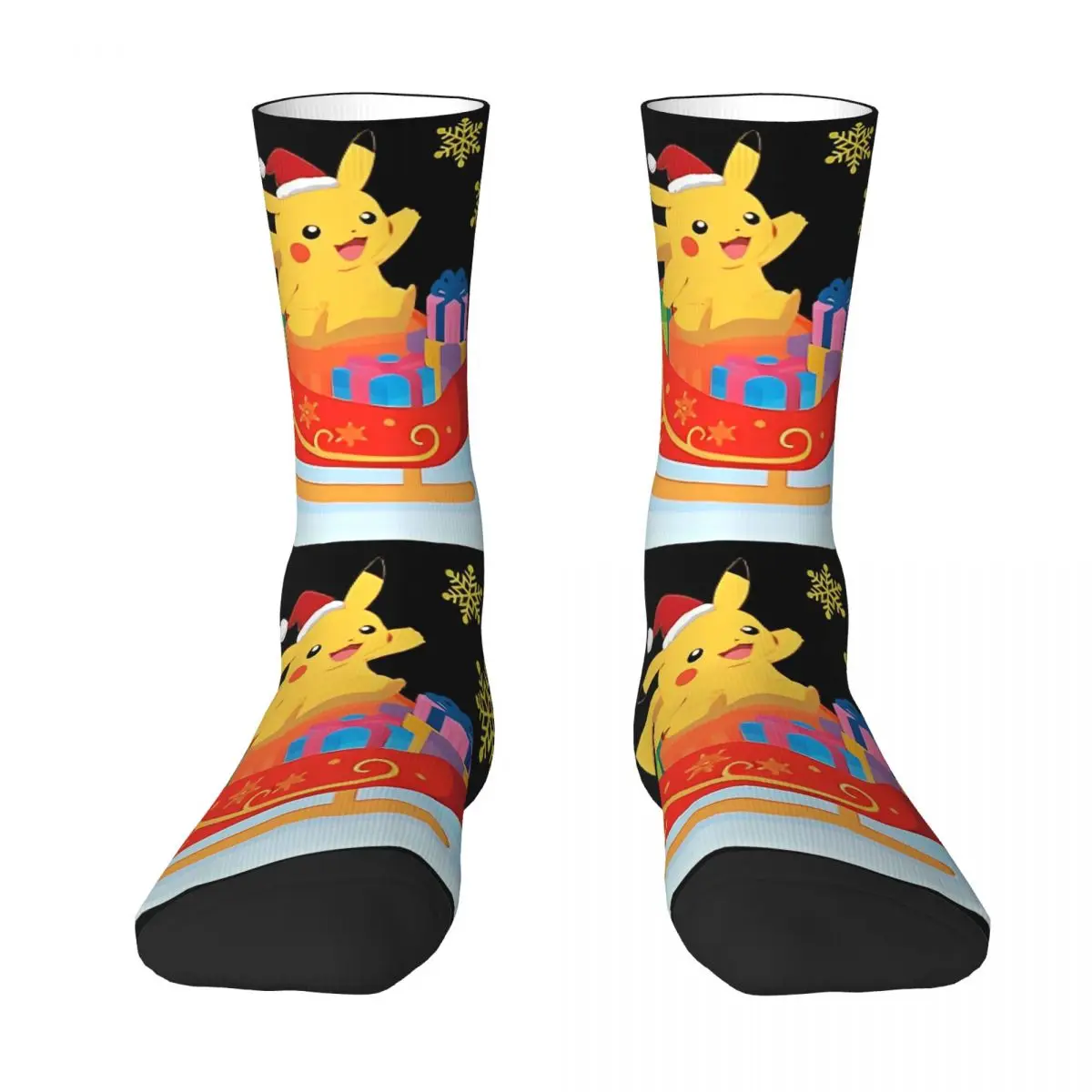 Xmas Pikachu Socks Merry Christmas Novelty Stockings Autumn Anti-Slip Men Socks Soft Custom Skateboard Socks