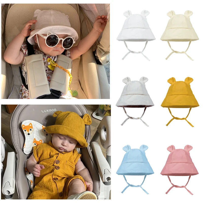 Baby Bucket Hat for Girls Boys Solid Color Summer Infant Cap Travel Baby Sun Hat Cotton Soft Panama for Kids Accessories 3-12 M