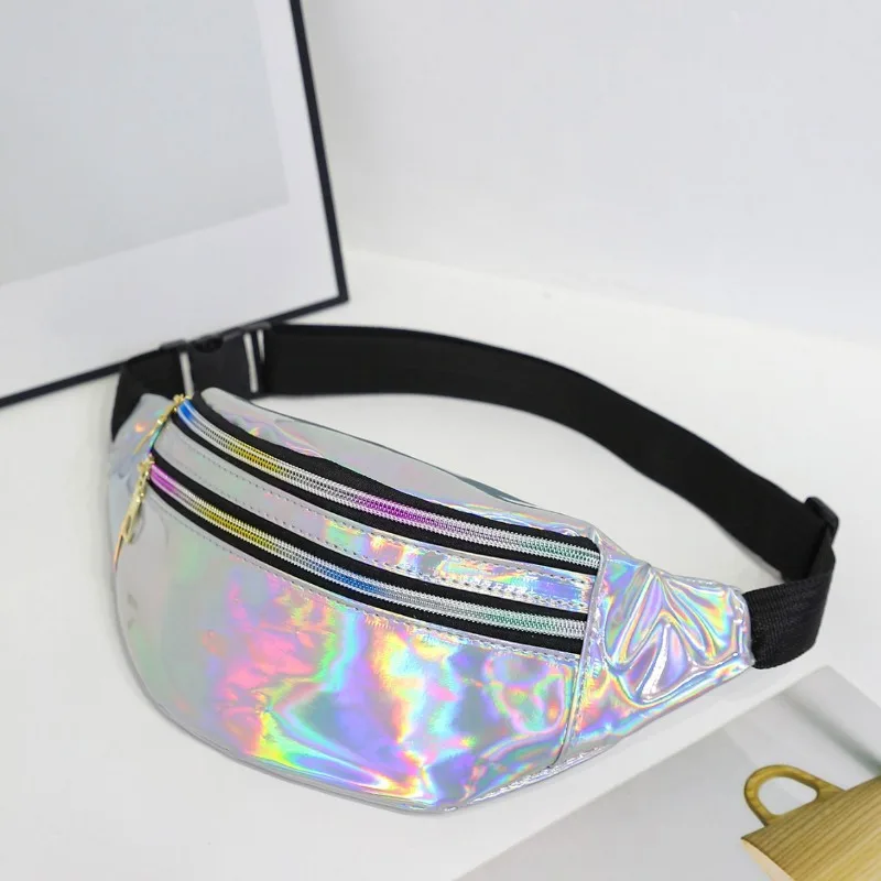 Holographic Fanny Pack Hologram Waist Bag Laser Beach Travel Banana Hip Bum Zip Waist Bags Women Belt Bag for Girls Belt Bag