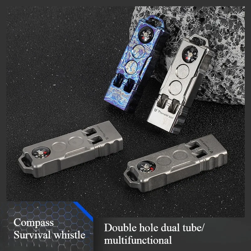 

Outdoor Exploration High Decibel Explosive Titanium Alloy Whistle Compass EDC Dual Hole Double Tube Survival Whistle