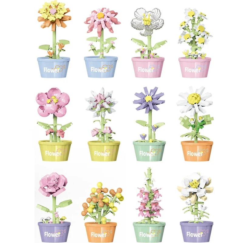 

Набор строительных блоков 12-в-1: милые цветы в горшках, модель из кирпичиков для девочек, детская игрушка