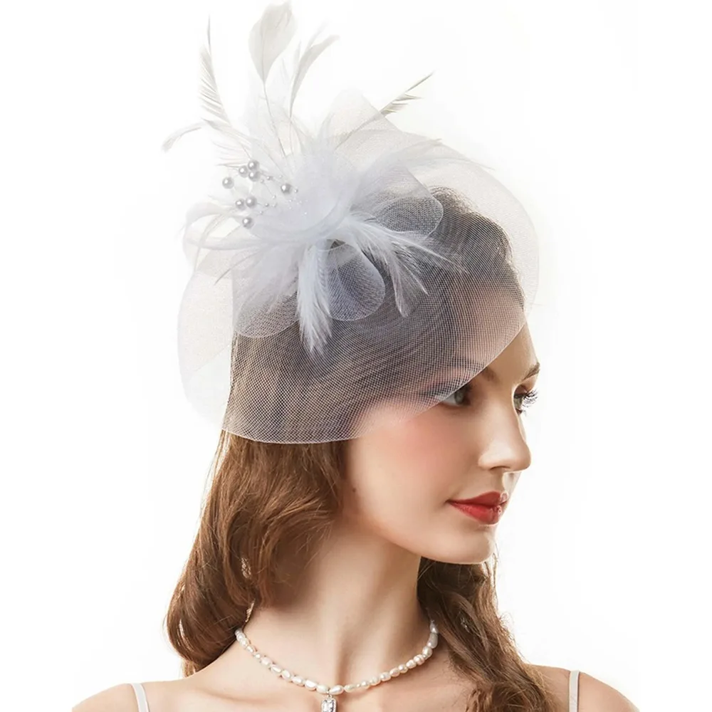 

Elegant Feathers Mesh Headband Retro Luxury Small Top Hat Headband Fancy Headdress Flower Bridal Headband Masquerade Party