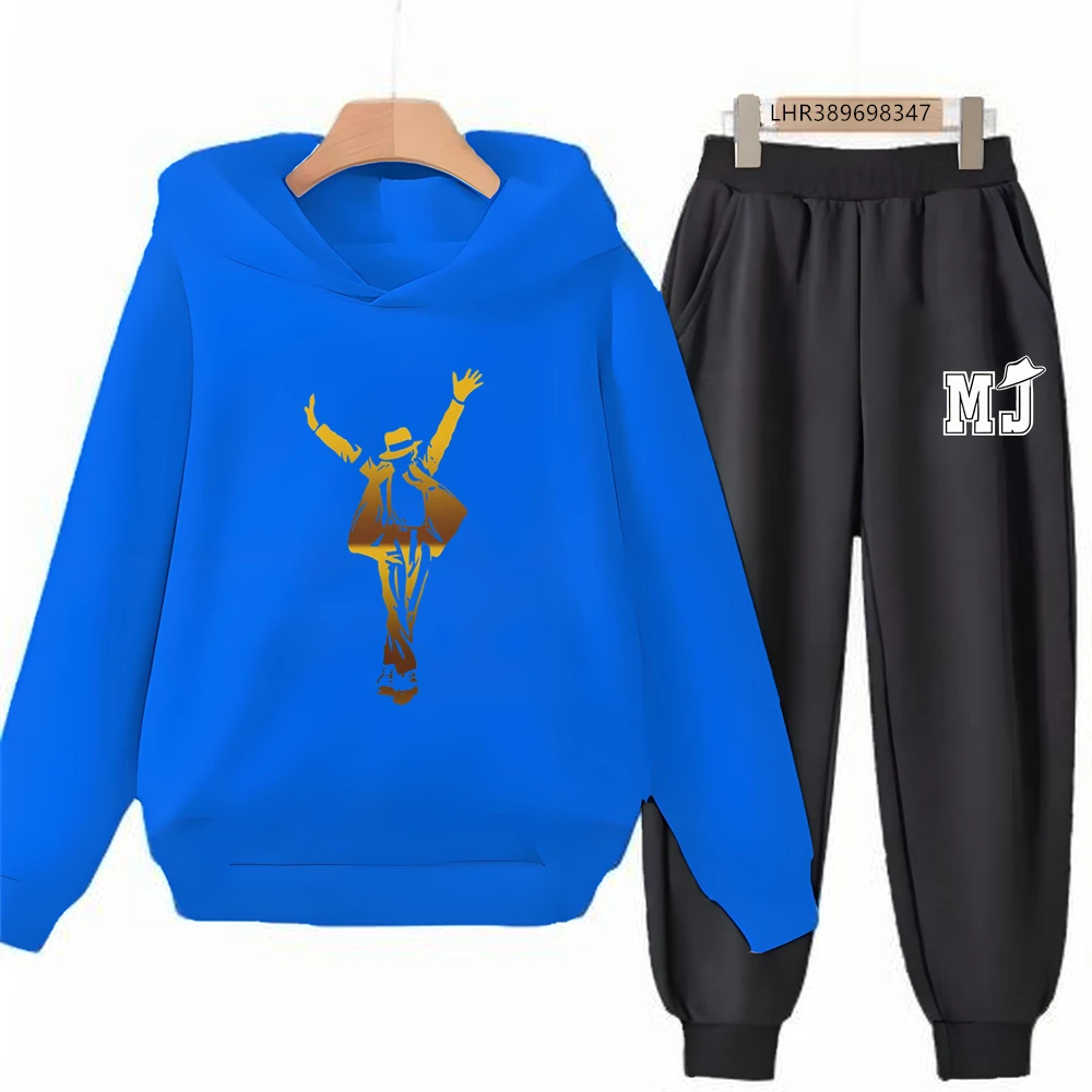 Autumn Clothing Michael Jackson Print Children's Hoodie+Pants Suit Black 3-12 Years Girl Pink Sweatshirt Sets Boys Pants Suits