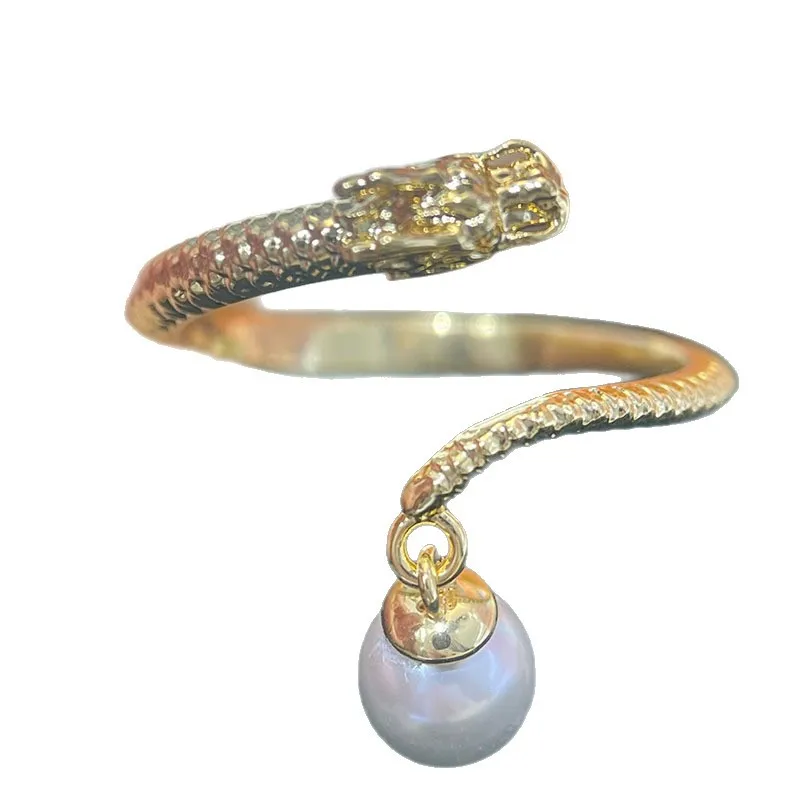 JZ047 Copper Gold Plated Dragon Element Smart Design Adjustable Pearl Ring Blank Empty Setting DIY Jewelry Findings view 4