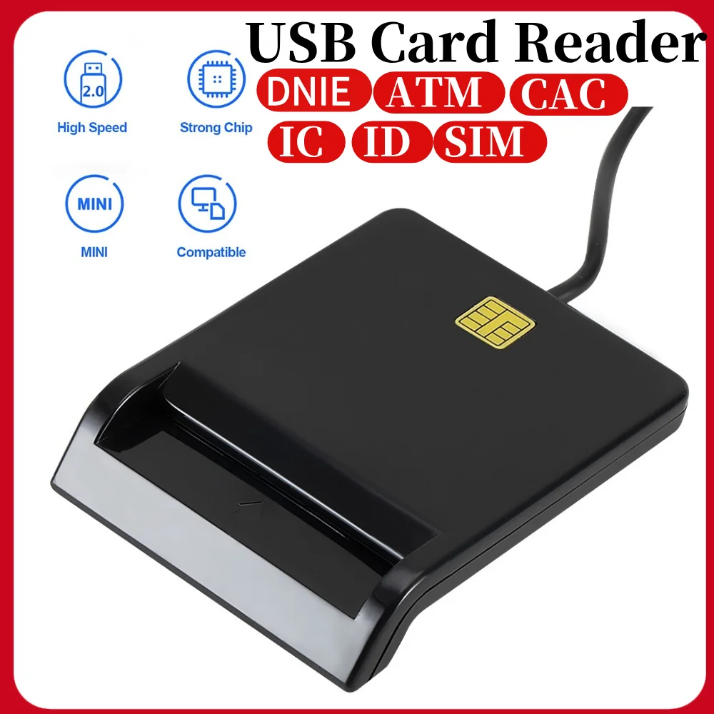 Leitor de cartão inteligente usb 2.0 portátil multifuncional para dnie atm cac ic id banco leitor de cartão sim acessível fácil uso
