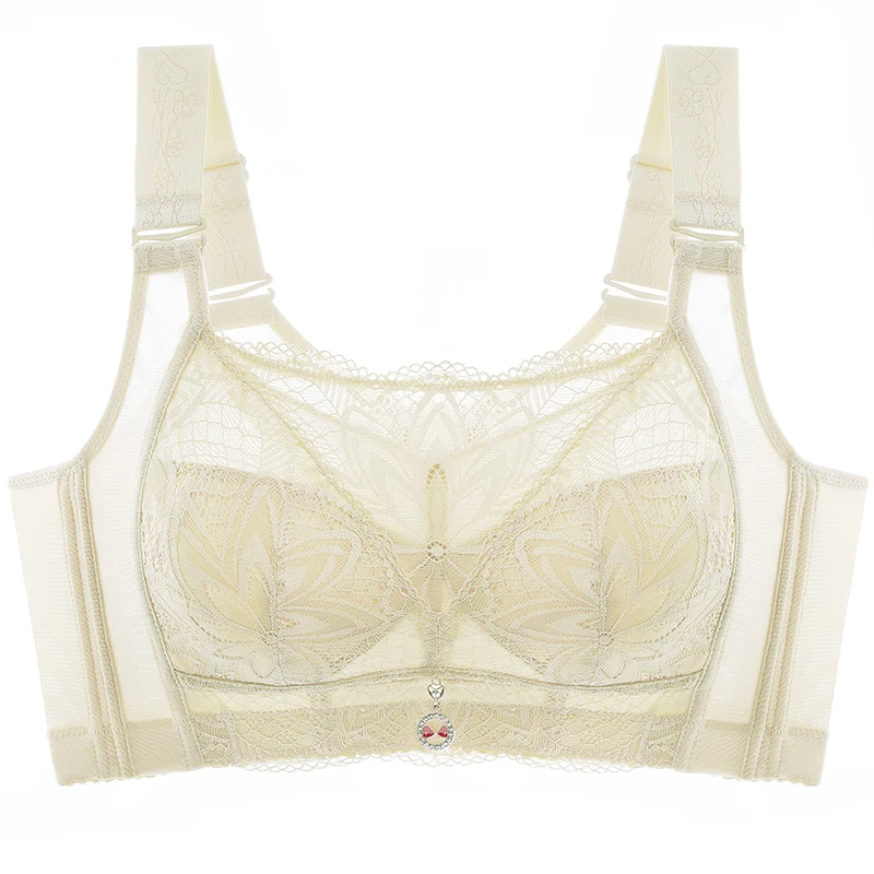 Ultra-thin BCDEFG Full Cup Adjustable Gathered Bra Anti-sagging Summer Large Chest Appears Small Lace For Women Anti-emptied_voghion.com