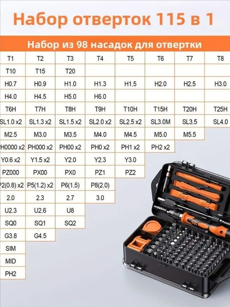 115 in 1 Precision Screwdriver Set - Magnetic Bits & Hardened Steel, Orange Case for Electronics Repair, Phone/Laptop Tool Kit