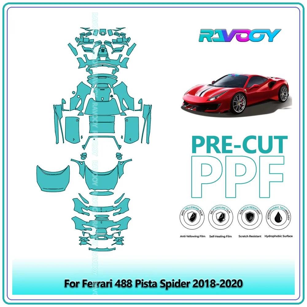 RAVOOY Custom-Fit Precut TPU PPF Full Vehicle Clear Bra Stone Guard EU UK For Ferrari 488 Pista Spider 2018-2020