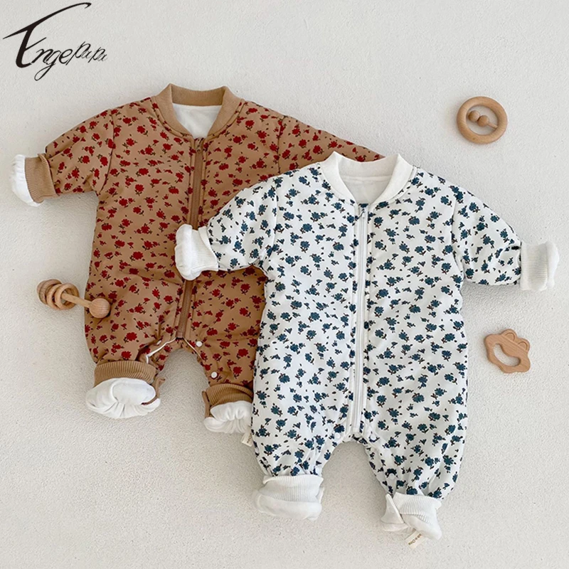 

Engepapa Baby Boys Girls Thinckened Romper Floral Long Sleeves Baby Girls Jumpsuit Toddler Baby Winter Cotton Romper Clothes