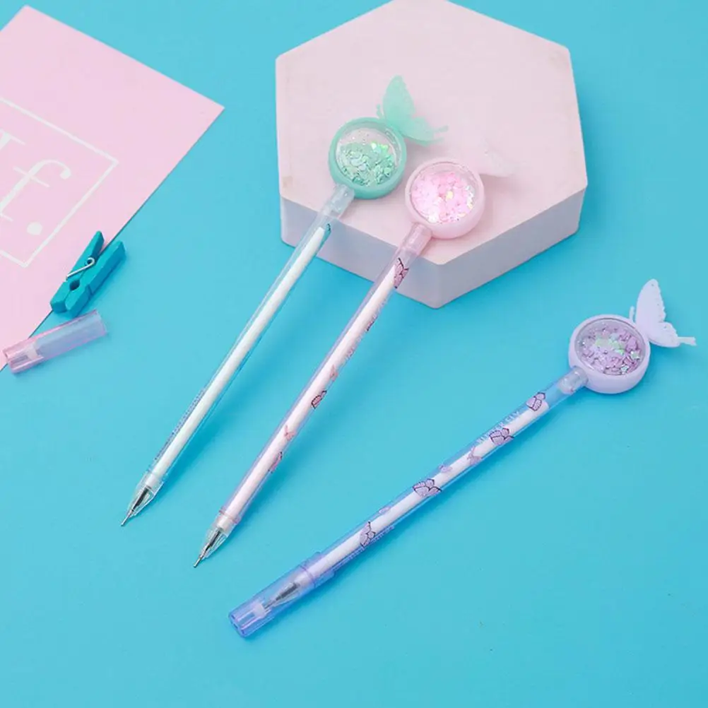 10 Pcs 나비 스팽글 펜 사무실 쓰기 젤 펜 학생 시험을위한 스케치 블랙