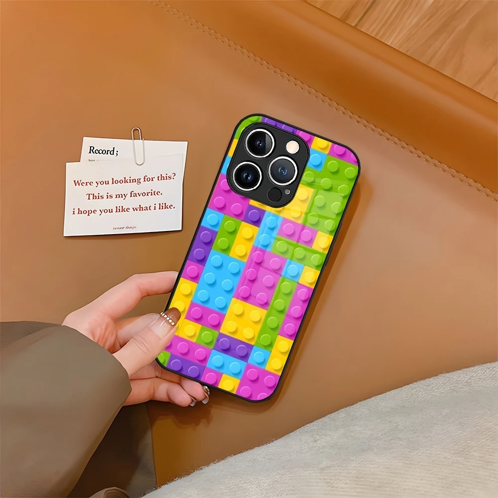 L-Lego Bricks background Phone Case Tempered Glass For iPhone 16 15 13 14 12 11 Pro XS Max Plus Mini SE2020 Coque