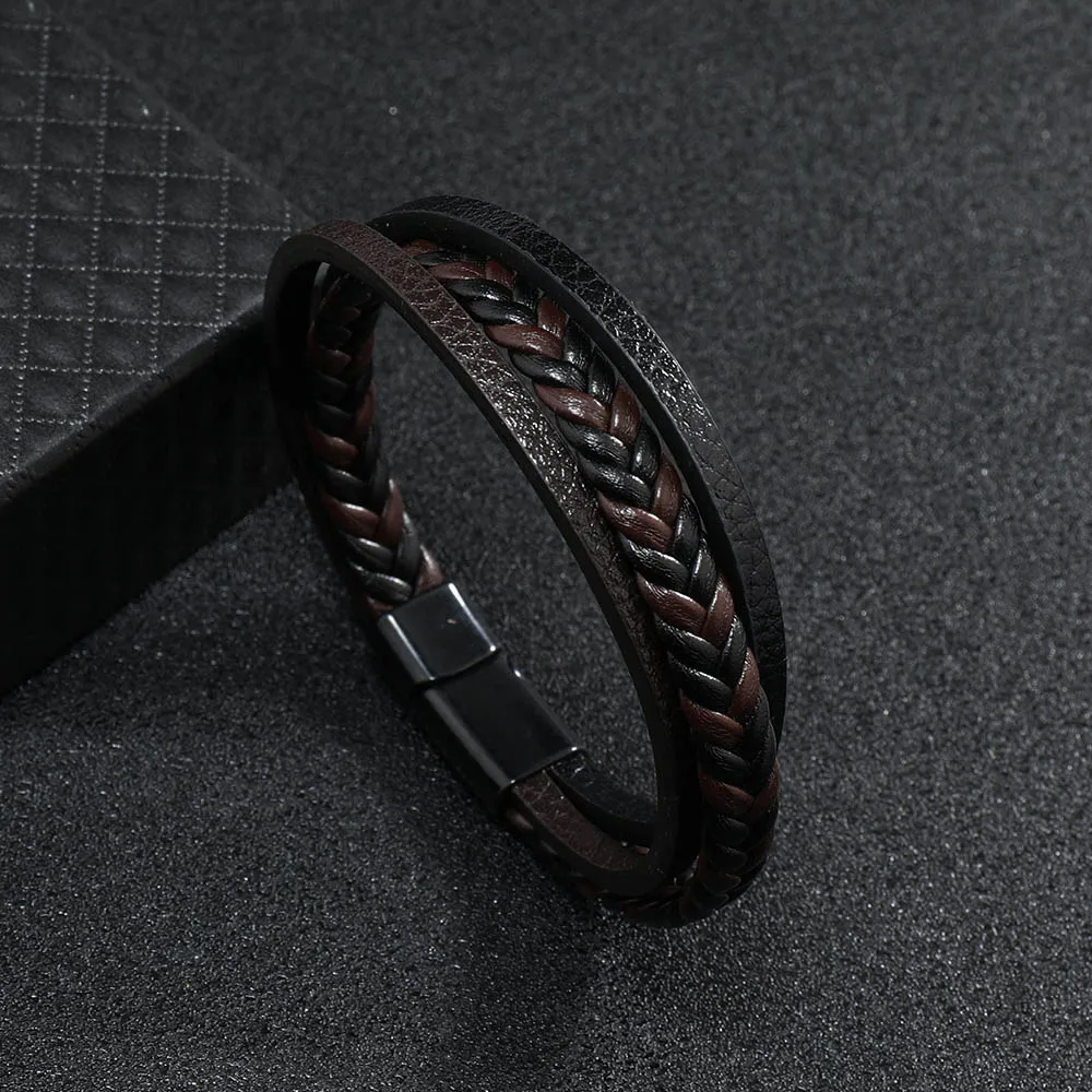 Punk PU Leather Braided Rope Bracelet, Handmade Gift