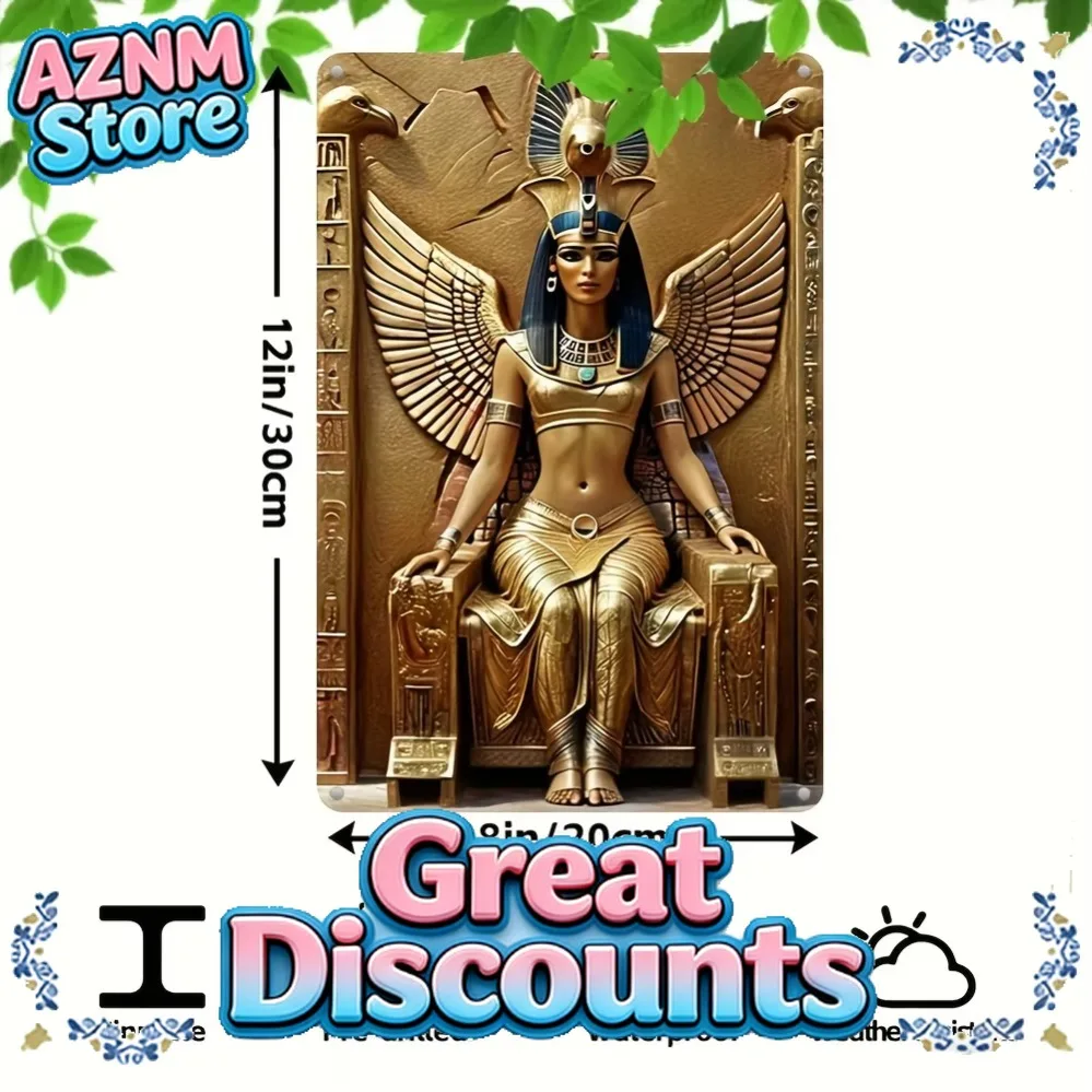 Superbe Panneau Mural Métallique Ailes de la Déesse Isis Égyptienne, 1 pièce, Imprimé UV, Décoration Artistique Résistante aux Intempéries pour Intérieur, Extérieur, Maison, Cadeau