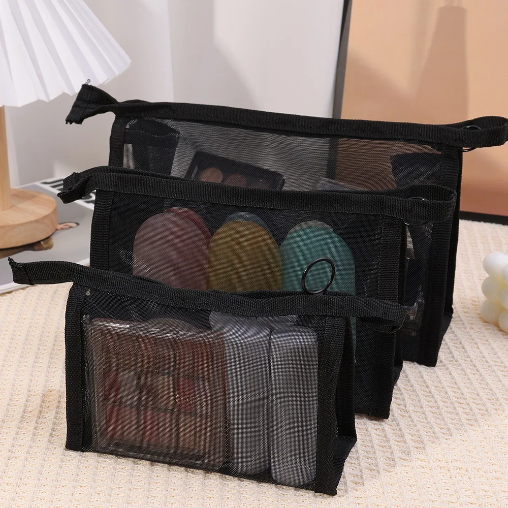 Women Mesh Cosmetic Bag Travel Storage Makeup Bag Organizer Female Make Up Pouch Portable Small Large Toiletry Beauty Case