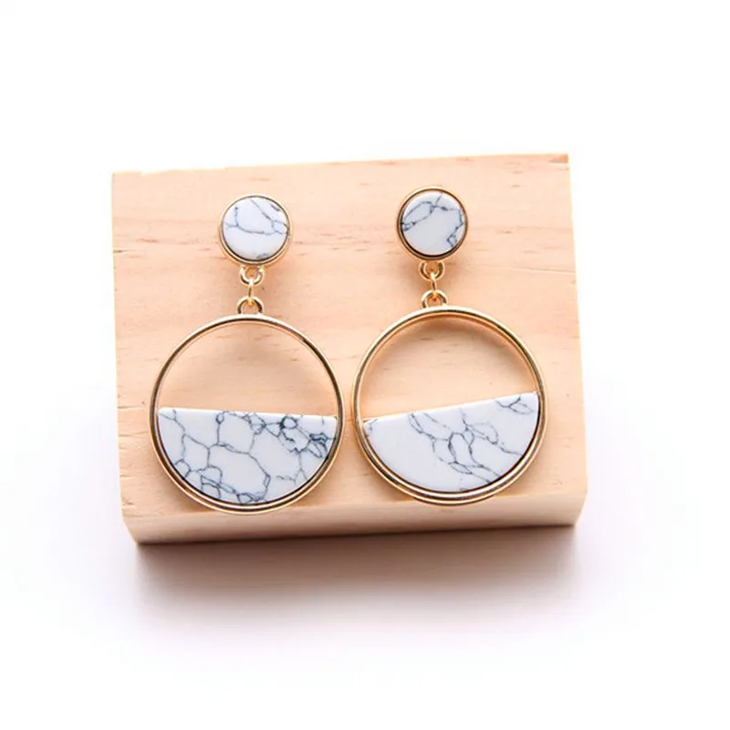 South Korea\'s new fashion simple geometric round marble long earrings girls popular earrings temperament EE88 earrings