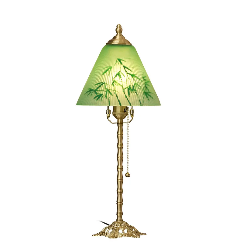

Green bamboo hand-painted old Shanghai new Chinese bedside la mp living room bedroom decoration retro desk hand-painted glass