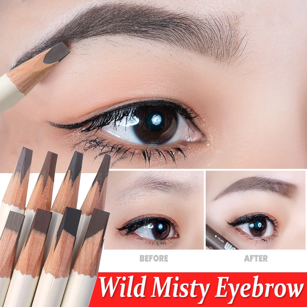 Wild Misty Eyebrow Pencil 2IN1 Waterproof Chopping Knife Eye Brow with Brush Pen Long Lasting Brow Pen Enhancers Cosmetic Tool