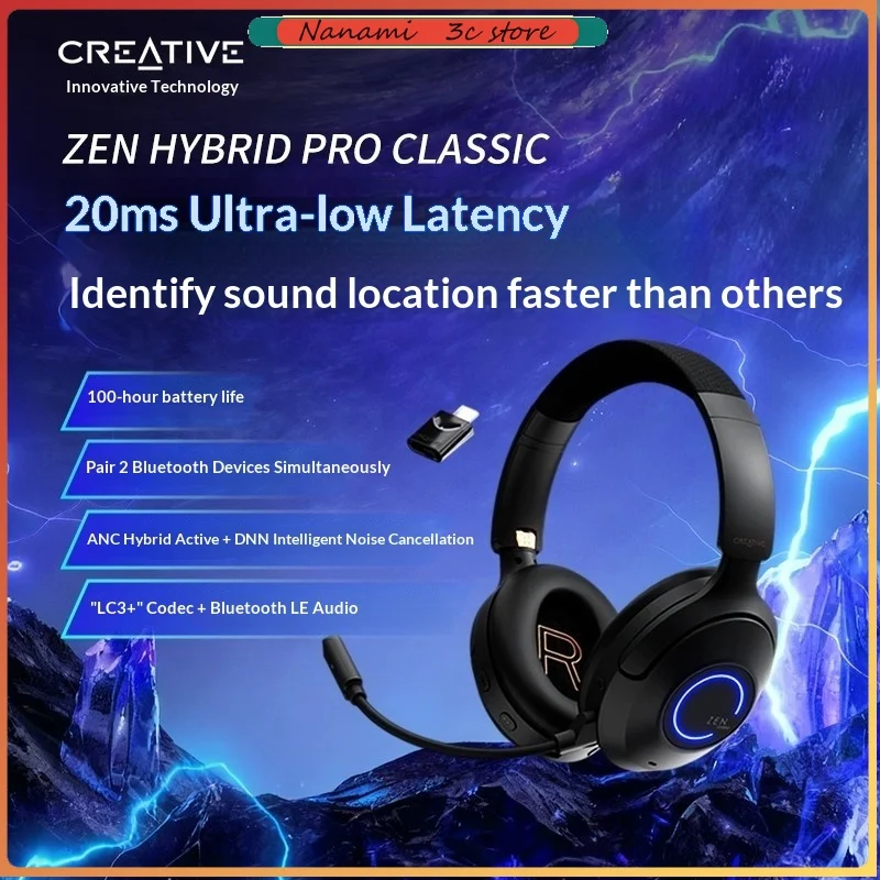 Creative Zen Hybrid Pro Classic Over-Ear Earphones FPS Ultra-Low Latency Multi-Point Connection Bluetooth Headset for Gaming