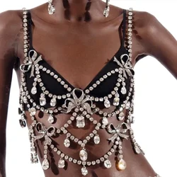 XSBODY Charm Exaggerated Big Crystal Lingerie Chest Chain Water Drop Gem Rhinestone Bra Vest Chain Ladies Clubwear Jewelry