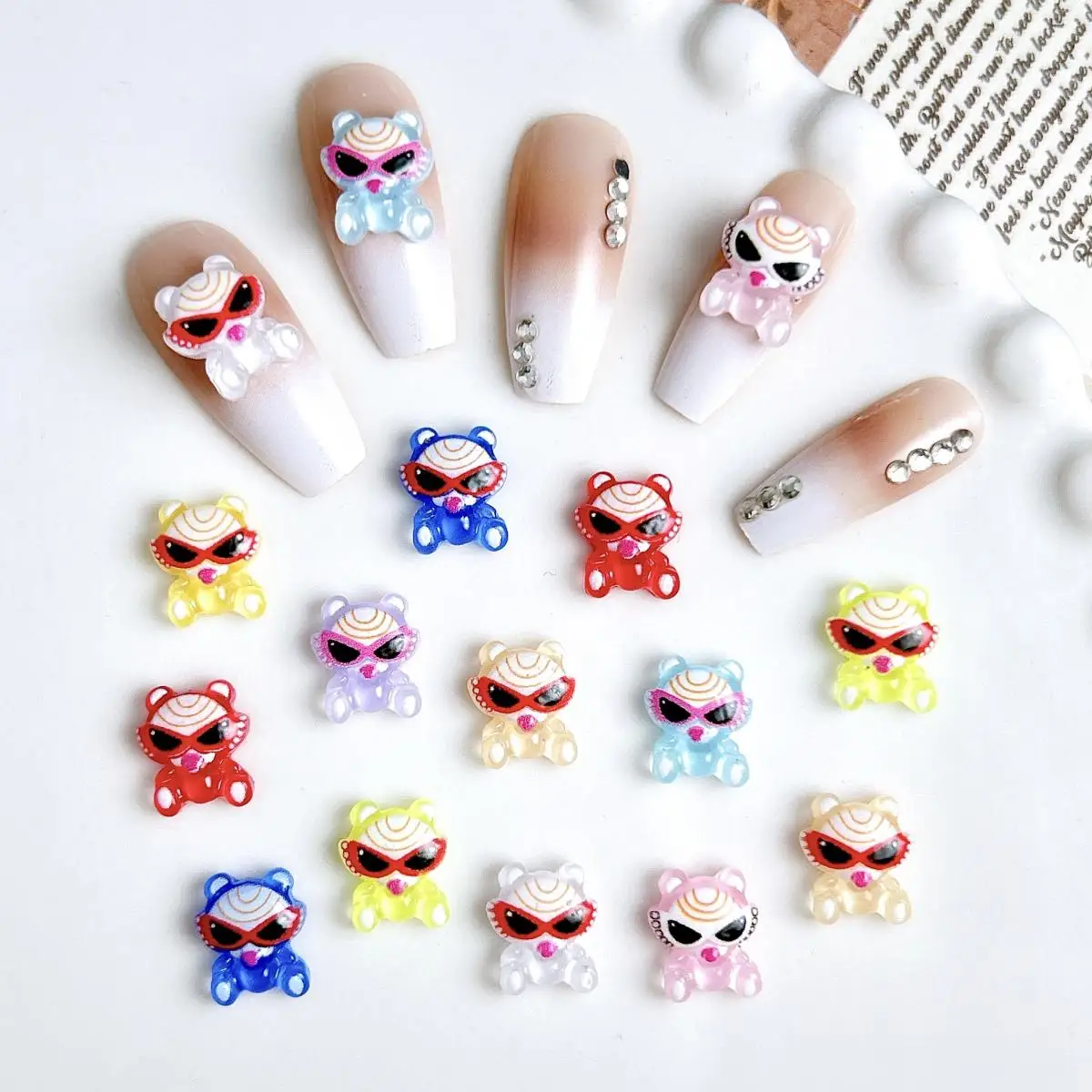 

3D Resin Kawaii Colorful Mixed Nipple Baby Nail Art Decoration Cool Sunglasses Doll Nail Charms Parts Supplies For DIY Crafts