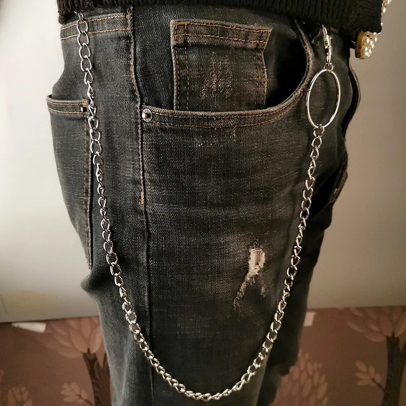 Long Metal Belt Chain Rock Punk Hook Trousers Pant Waist Link Metal Wallet Chain Keychain Ring Clip Keyring HipHop Jewelry