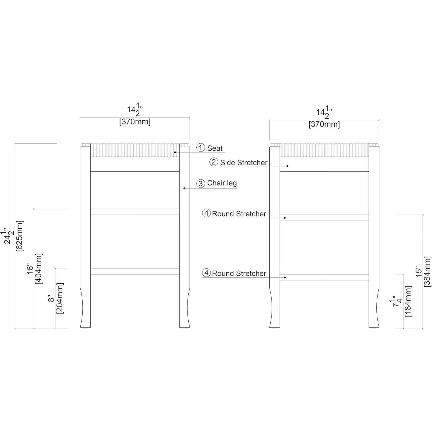 Banqueta de balcão com acabamento creme 24", tamanho compacto de 15 x 14,57 polegadas - para cantos de café da manhã aconchegantes e espaços pequenos