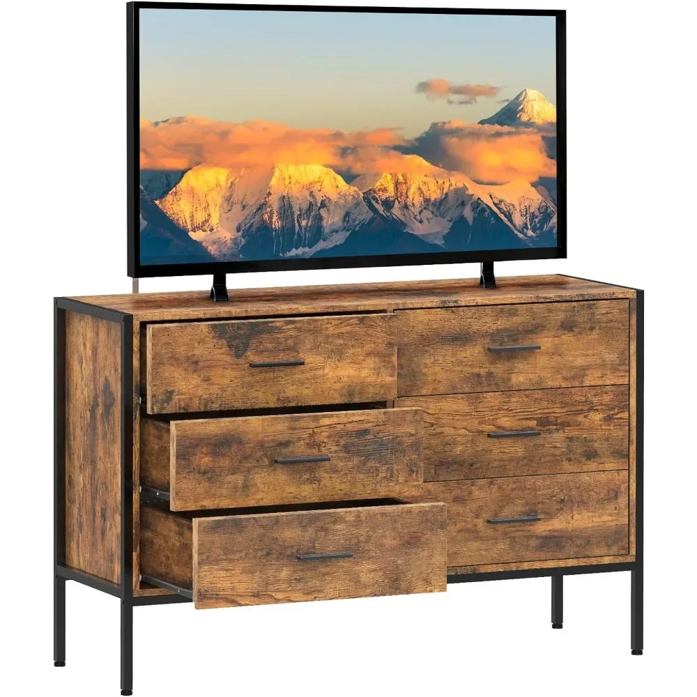 

Деревянный комод под телевизор с 6 ящиками, деревянный деревенский комод для хранения вещей для спальни, деревянный комод для спальни