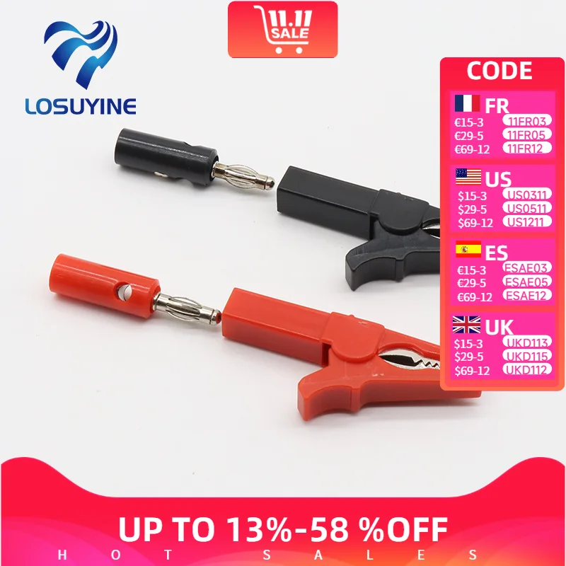 Зажим «крокодил» 55 мм + штекер «БАНАН»