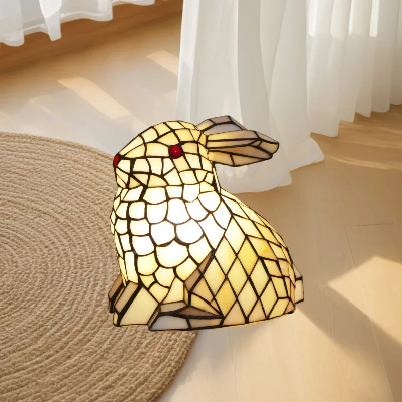 Personalized retro study bedroom bedside lamp, stained glass handmade art creative cafe animal decorative