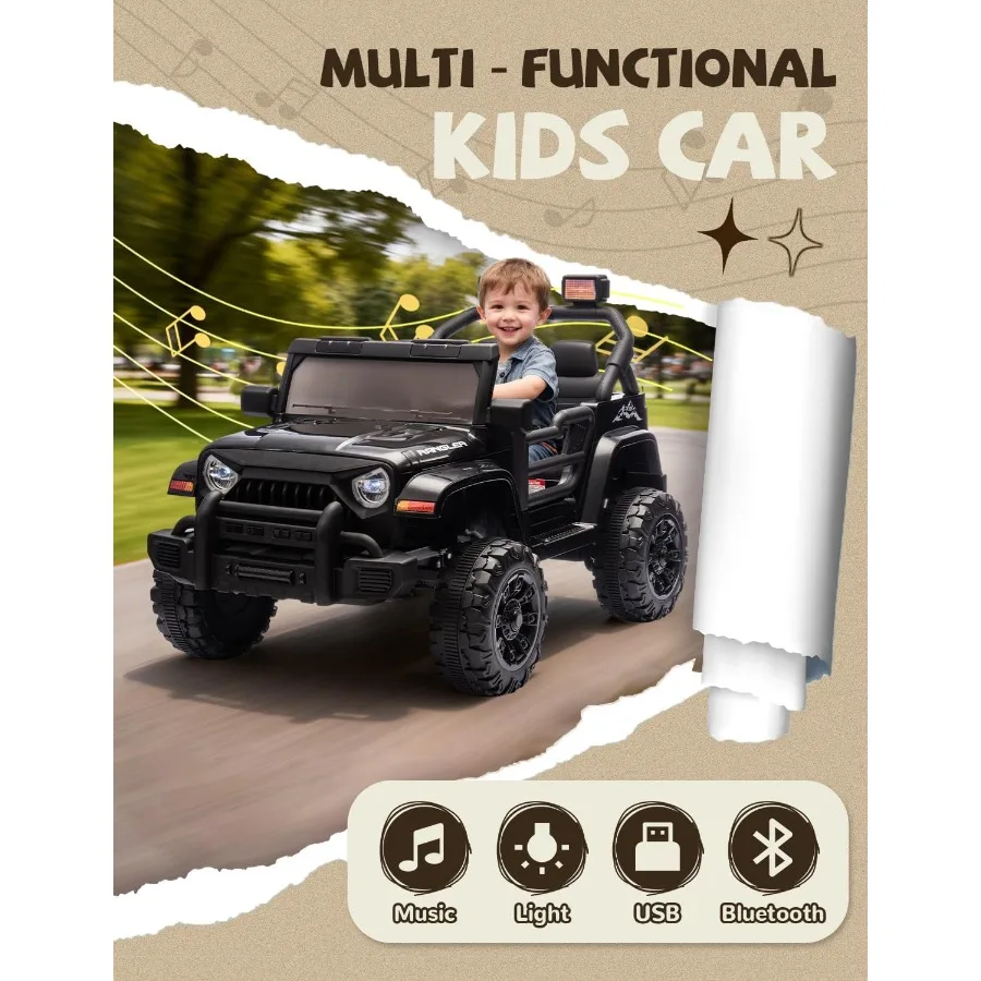 12V電動乗用玩具、親御さん用コントロール付き、幼児向け、音楽、Bluetooth、四輪サスペンション、USB付き