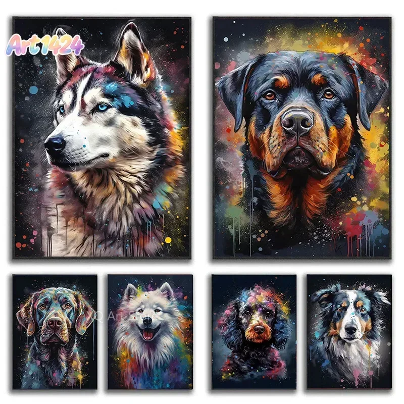 Modern Watercolor Various Dogs Portrait Canvas Paintings on the Wall Art Poster and Print Lovely Animals Picture Kids Room De