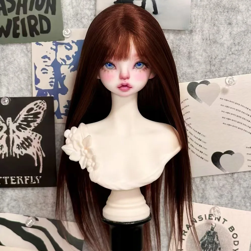 

BJD doll wig for 1/3 1/4 1/6 size dark brown air bangs long straight hair doll accessories