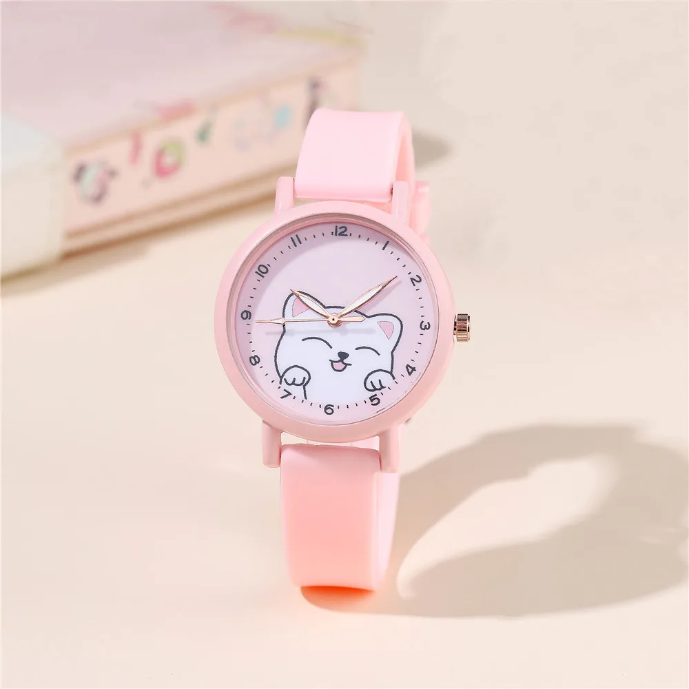 

Детские часы с милым рисунком кошки для девочек, студенческие часы с мультяшным дизайном, модные силиконовые наручные часы