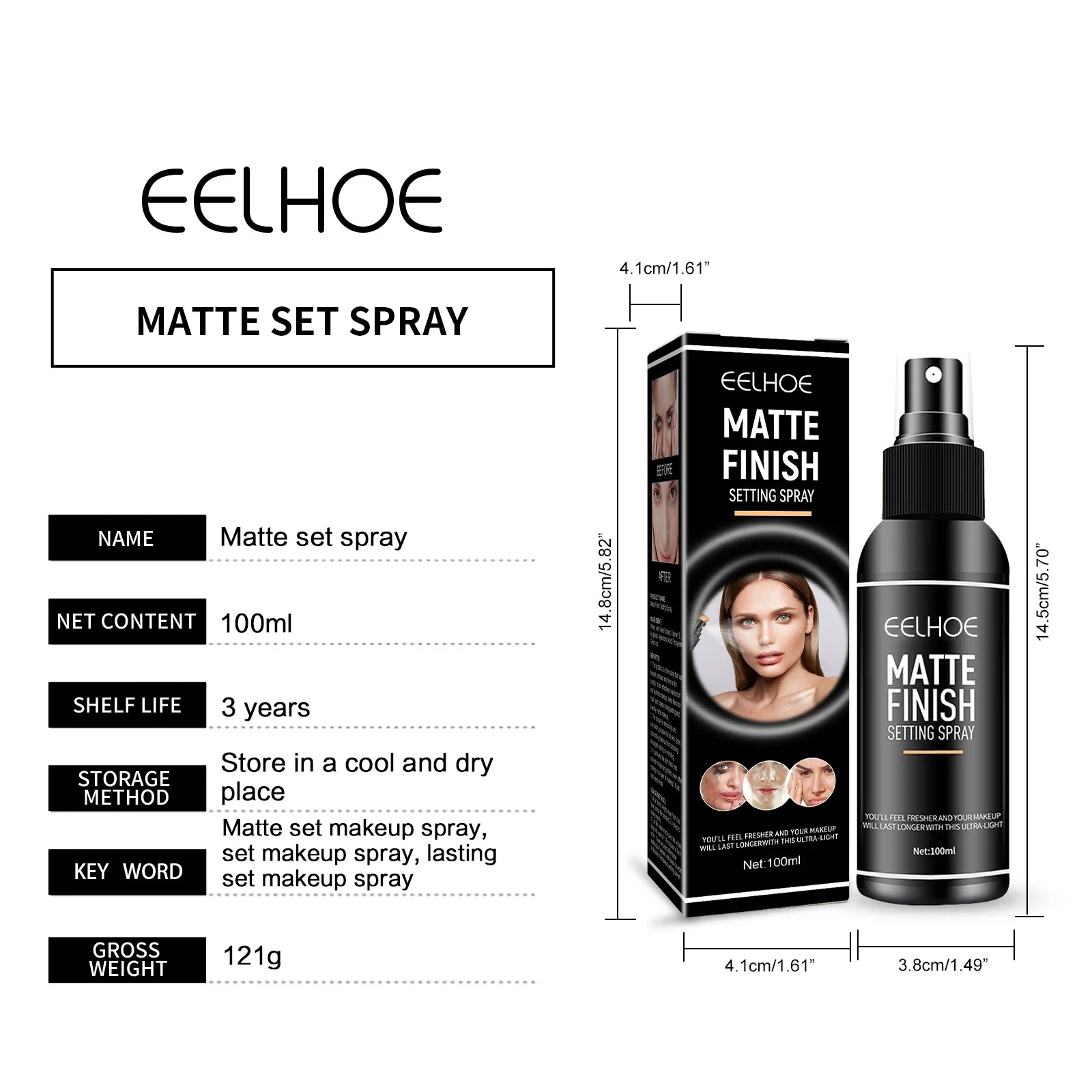 EELHOE Makeup Setting Spray Matte Finish Waterproof Long Lasting Oil Controling Refreshing Quick Foundation Fixer Make Up Spray