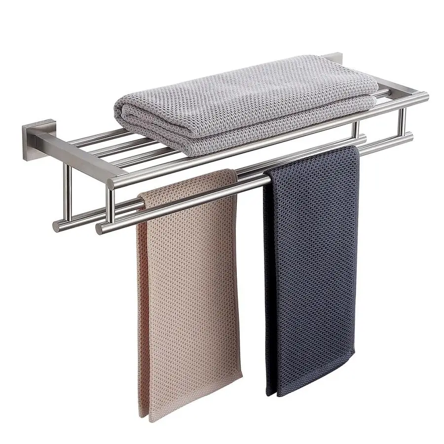 

Bathroom Towel Rack 24 Inch Tower Holder with Double Towel Bar Brushed Nickel Towel Rack Wall Mounted SUS304 Stainless Steel Hot