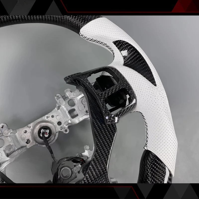 For  IS250 IS350 2015-2024 ES 500 F Custom Carbon Fiber Steering Wheel with White Perforated Leather Grips