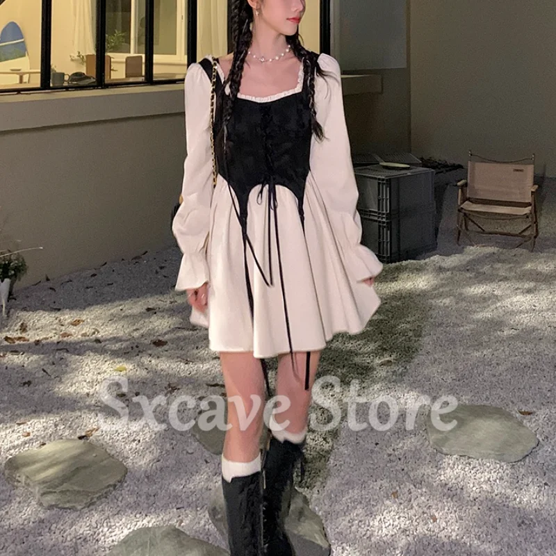 Vintage Lolita Dress Party Women Casual Long Sleeve Elegant Y2k Mini Dress Kawaii Clothing One Piece Dress Korean 2023 Autumn