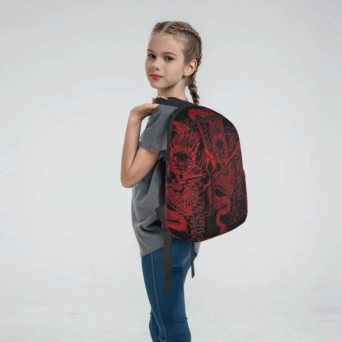 Red Chinese Dragon With Black Background Backpack Large Capacity Boys Girls BookBag School Bag Shoulder Bags for Men Women