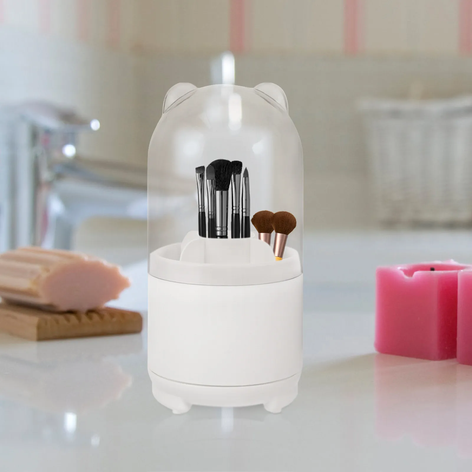 Makeup Brush Organizer Rotatable Large Capacity Makeup Brush Holder Suitable for Eyebrow Lip Foundation Brushes Desktop Storage