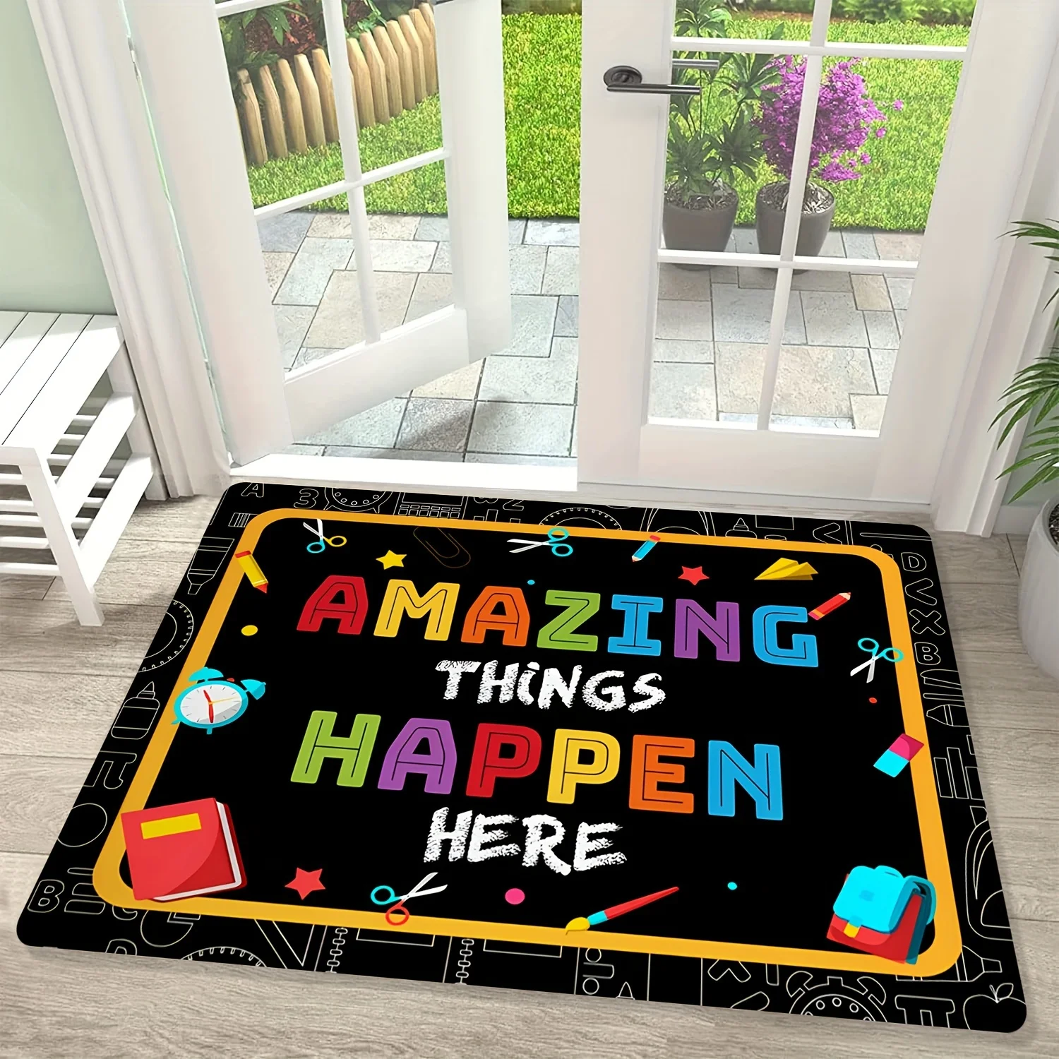 

Коврик для двери с надписью «Удивительные вещи Happen Here», нескользящий моющийся полиэстеровый коврик для домашнего офиса, декора прихожей