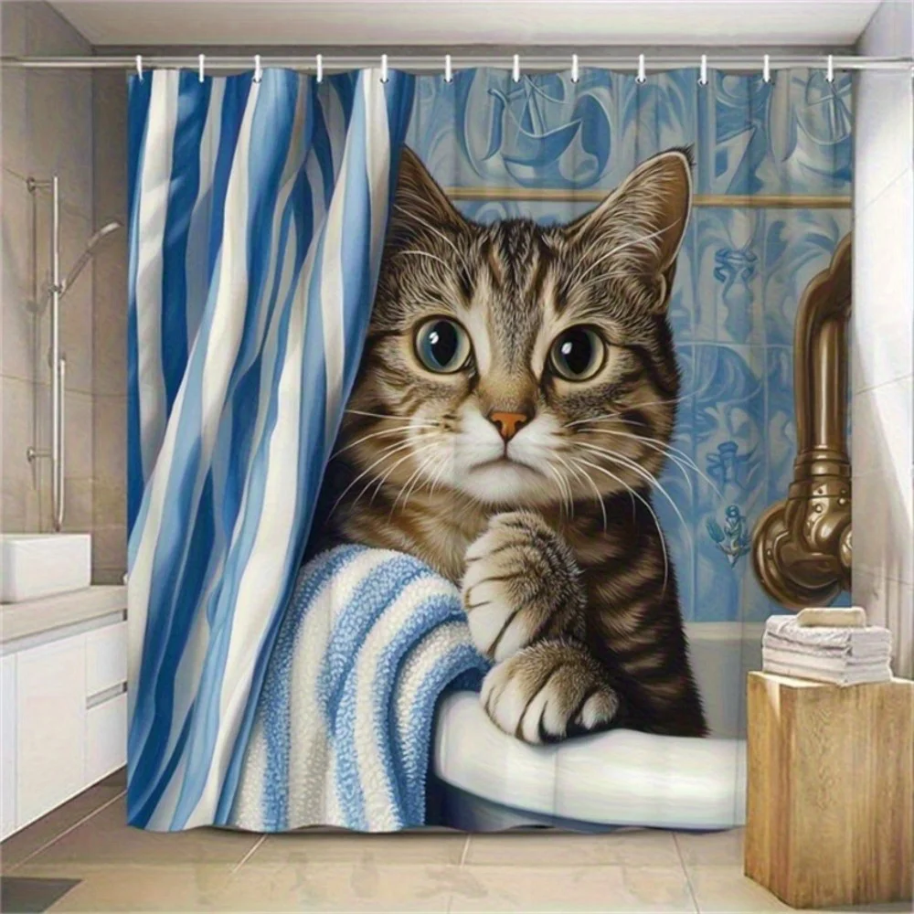 

VIKAMA Adorable Cat Shower Curtain, Waterproof and Moisture-Resistant Bathroom Divider for Bathtubs,Achieving Wet-Dry Separation